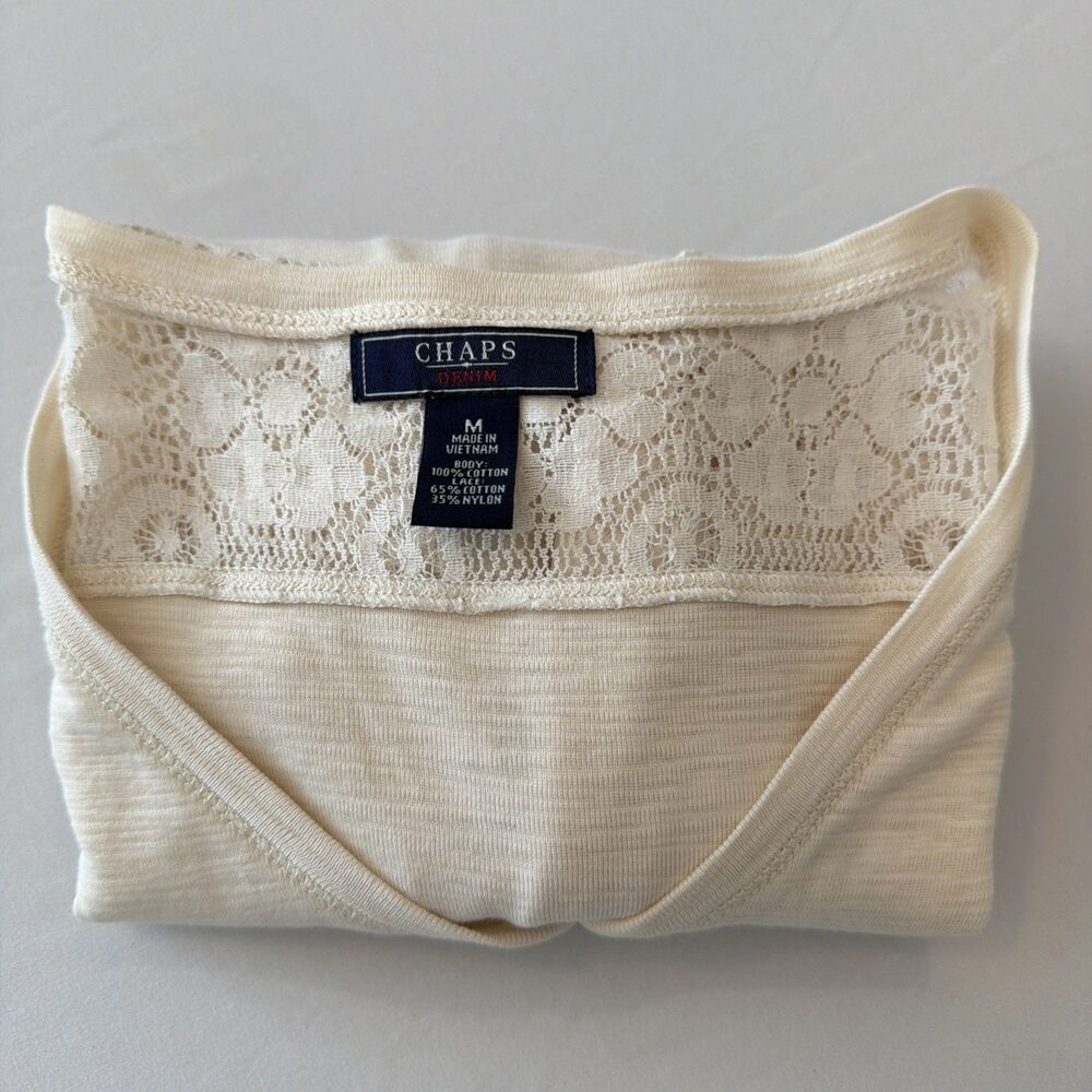 Chaps Womens M Henley Shirt Ivory Lace Trim Western Boho Soft Girl Cottage Rodeo - Picture 15 of 16